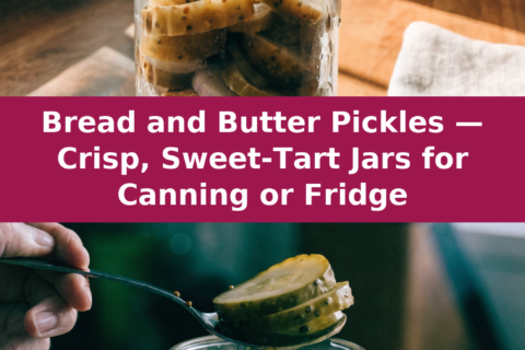 Bread and Butter Pickles — Crisp, Sweet-Tart Jars for Canning or Fridge Pinterest recipe pin