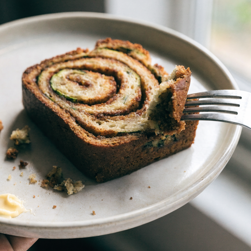Close-up of cinnamon swirl zucchini bread
