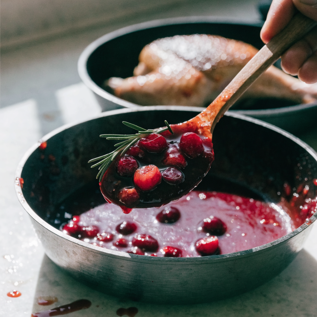 Close-up of cranberry rosemary one-pan chicken