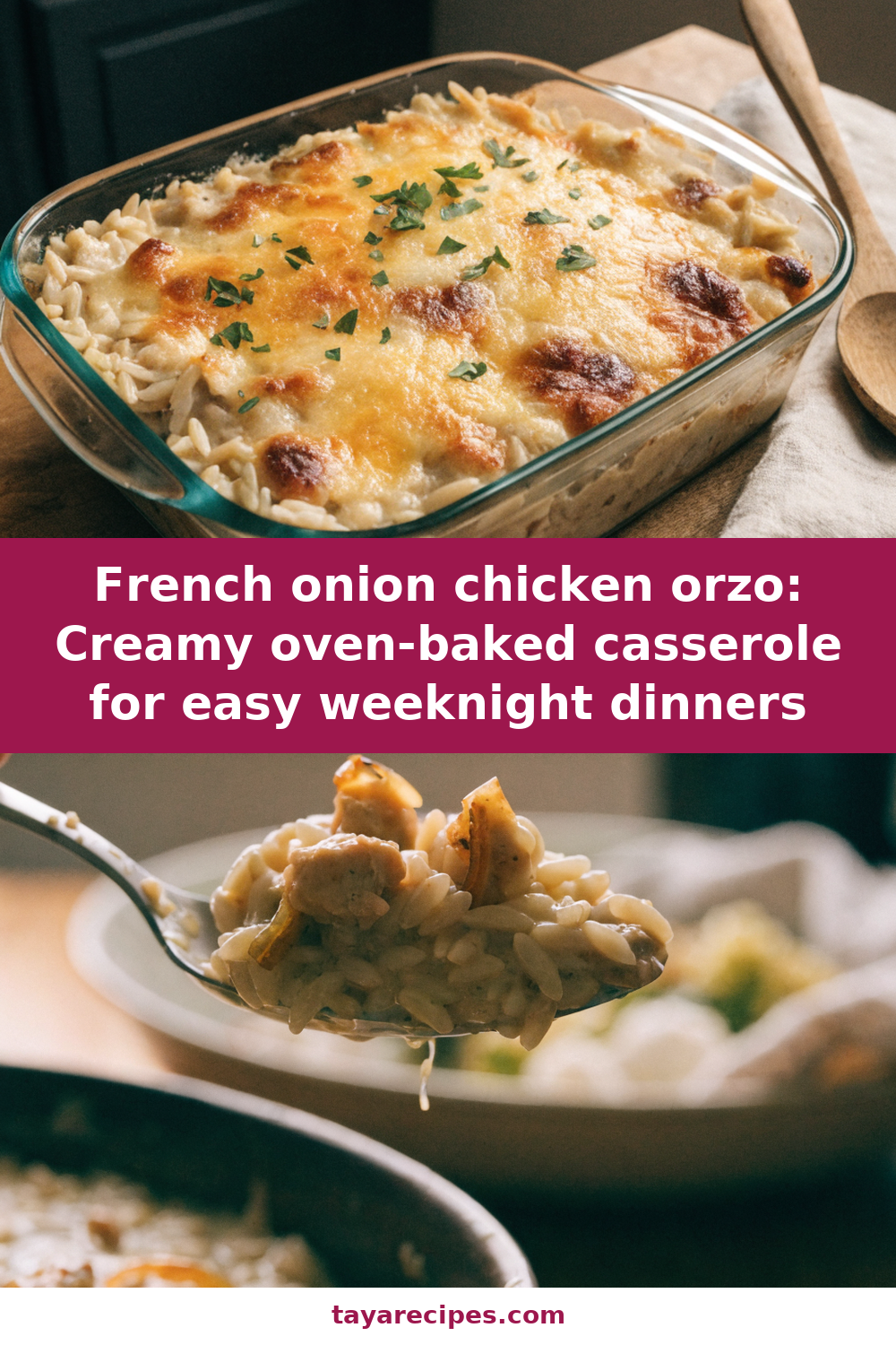 French Onion Chicken Orzo Casserole