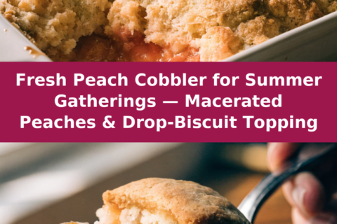 Fresh Peach Cobbler for Summer Gatherings — Macerated Peaches & Drop-Biscuit Topping Pinterest recipe pin