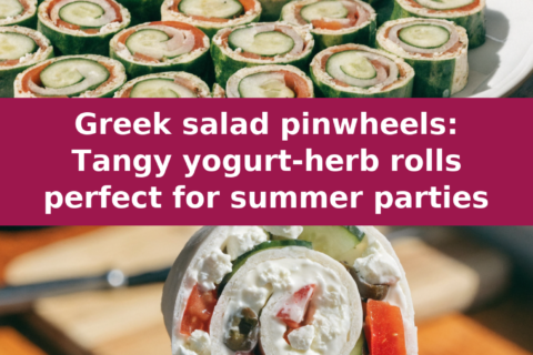 Greek salad pinwheels: Tangy yogurt-herb rolls perfect for summer parties Pinterest recipe pin
