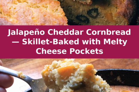Jalapeño Cheddar Cornbread — Skillet-Baked with Melty Cheese Pockets Pinterest recipe pin