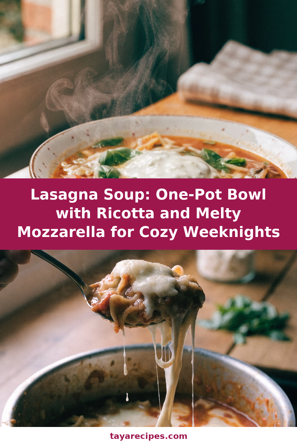 One-Pot Lasagna Soup with Ricotta and Mozzarella