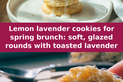 Lemon lavender cookies for spring brunch: soft, glazed rounds with toasted lavender Pinterest recipe pin