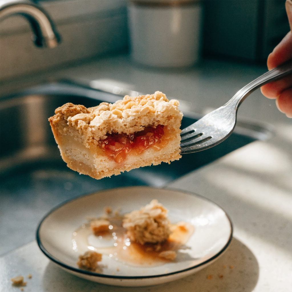 Close-up of peach pie crumble bars