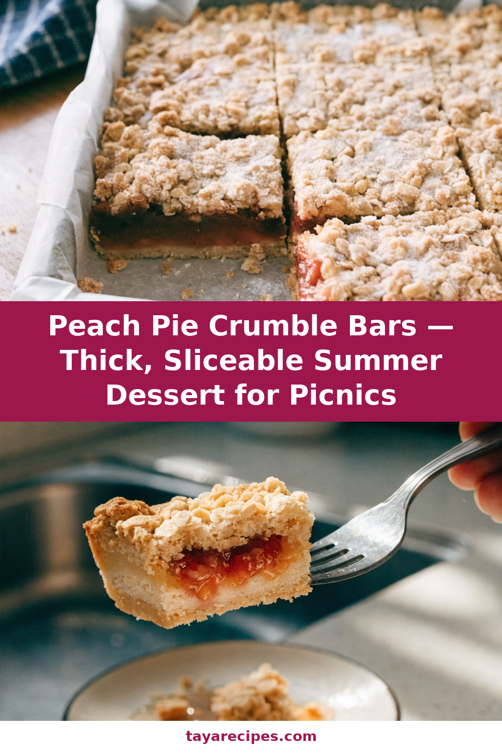 Peach Pie Crumble Bars — Thick, Sliceable Summer Dessert for Picnics Pinterest recipe pin