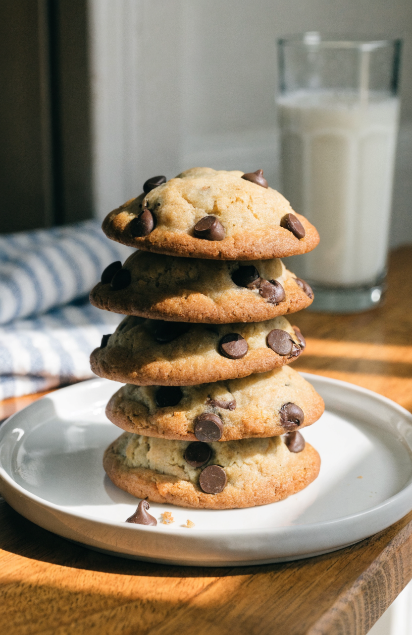 Plate of soft zucchini cookies with chocolate chips showing a chewy interior and crisp edges