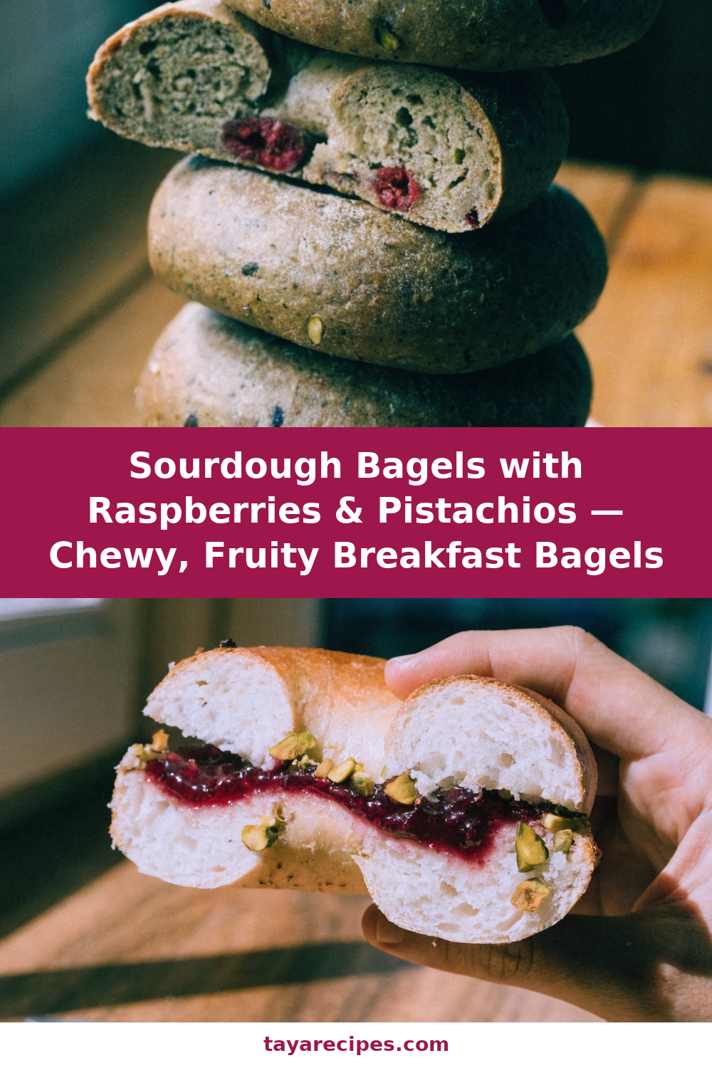 Raspberry Pistachio Sourdough Bagels