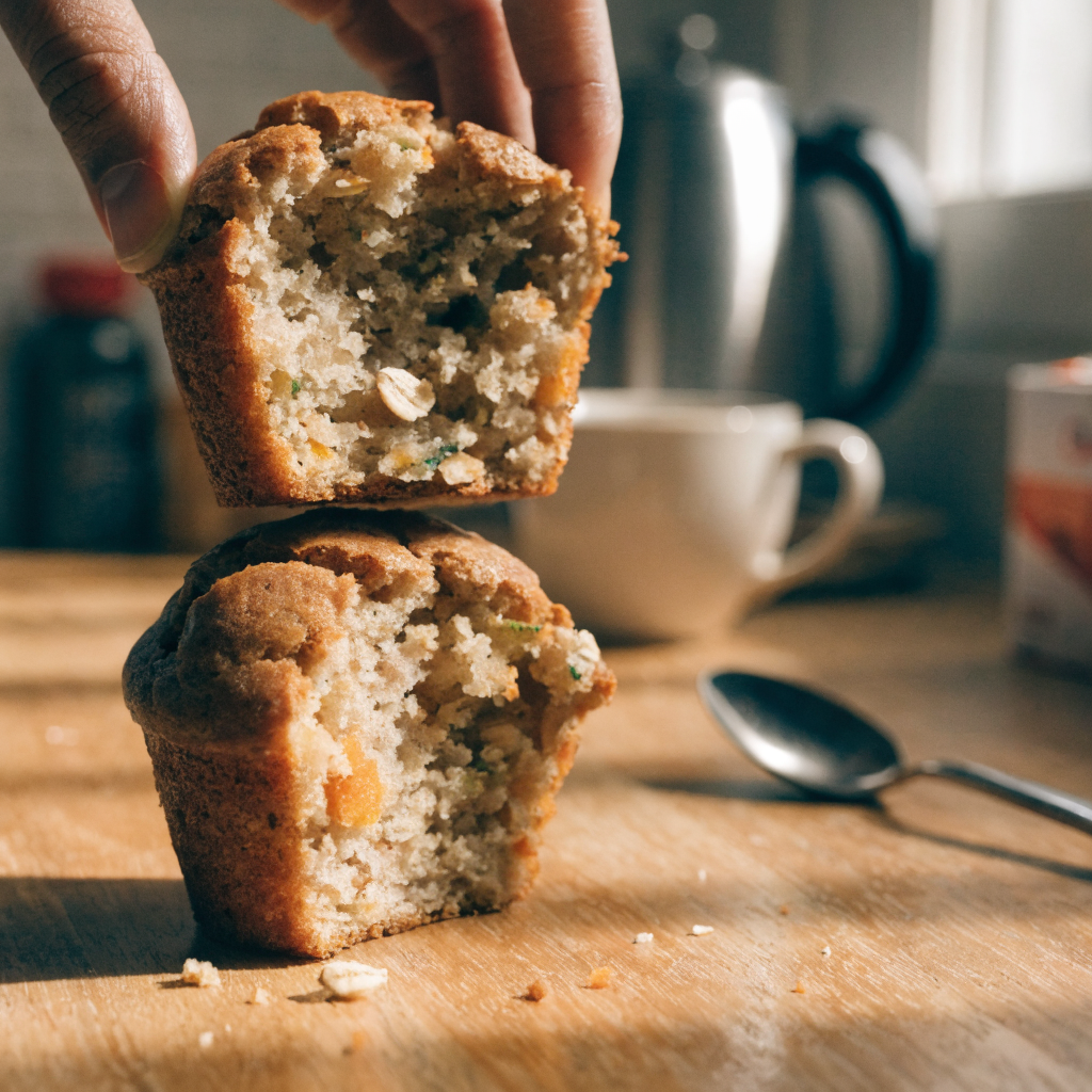 Close-up of zucchini carrot oatmeal muffins