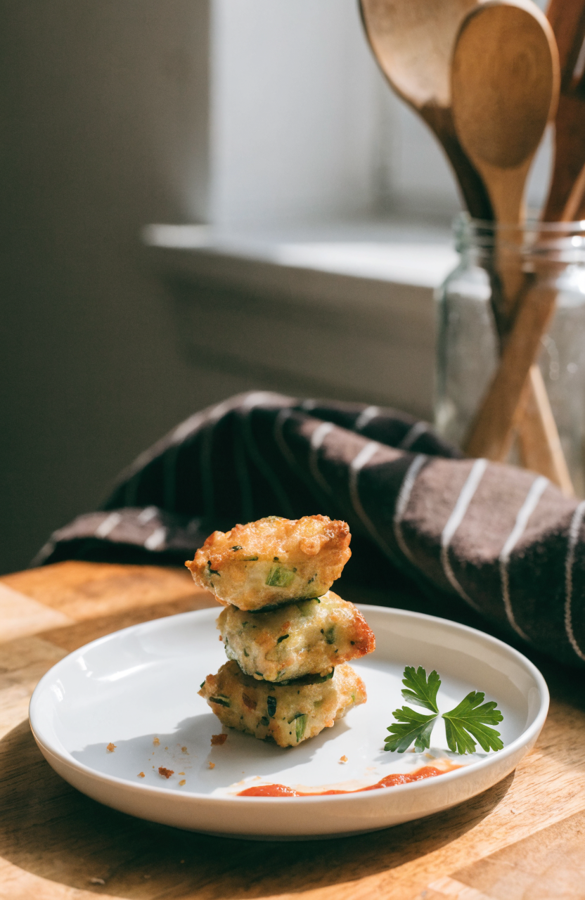 Plate of zucchini garlic bites with marinara and parsley
